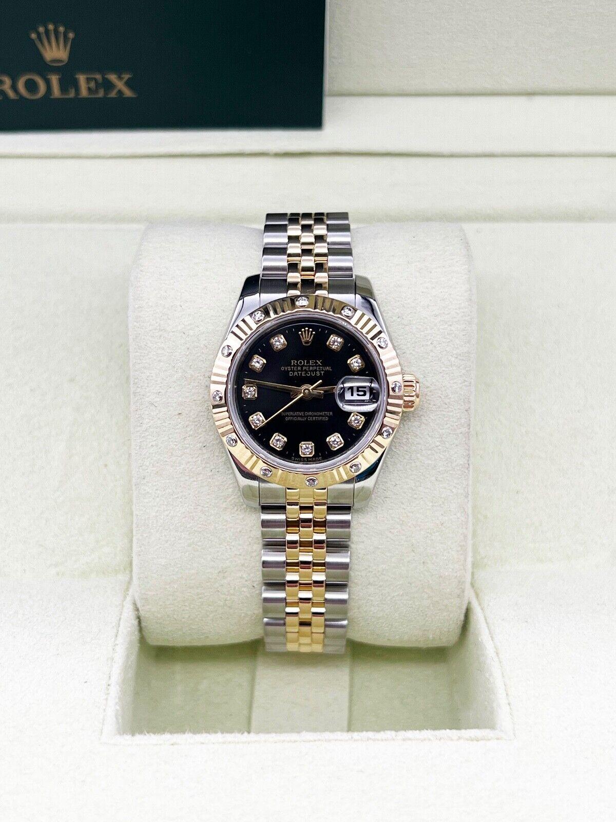 Women's or Men's Rolex Ladies Datejust 179313 Diamond Bezel and Dial 18K Gold Steel Box Booklet For Sale