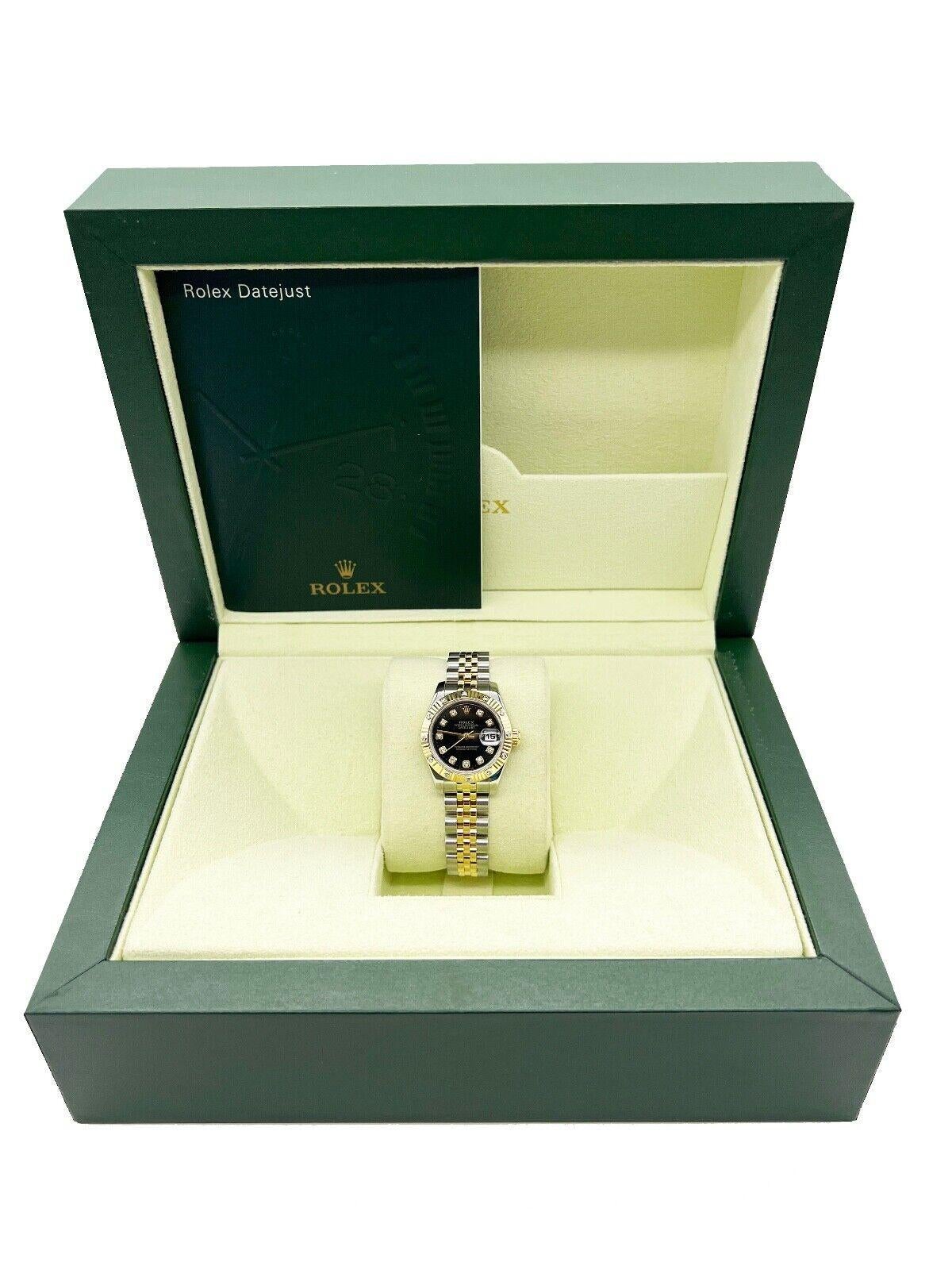 Rolex Ladies Datejust 179313 Diamond Bezel and Dial 18K Gold Steel Box Booklet For Sale 2