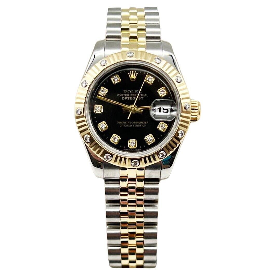 Rolex Ladies Datejust 179313 Diamond Bezel and Dial 18K Gold Steel Box Booklet For Sale