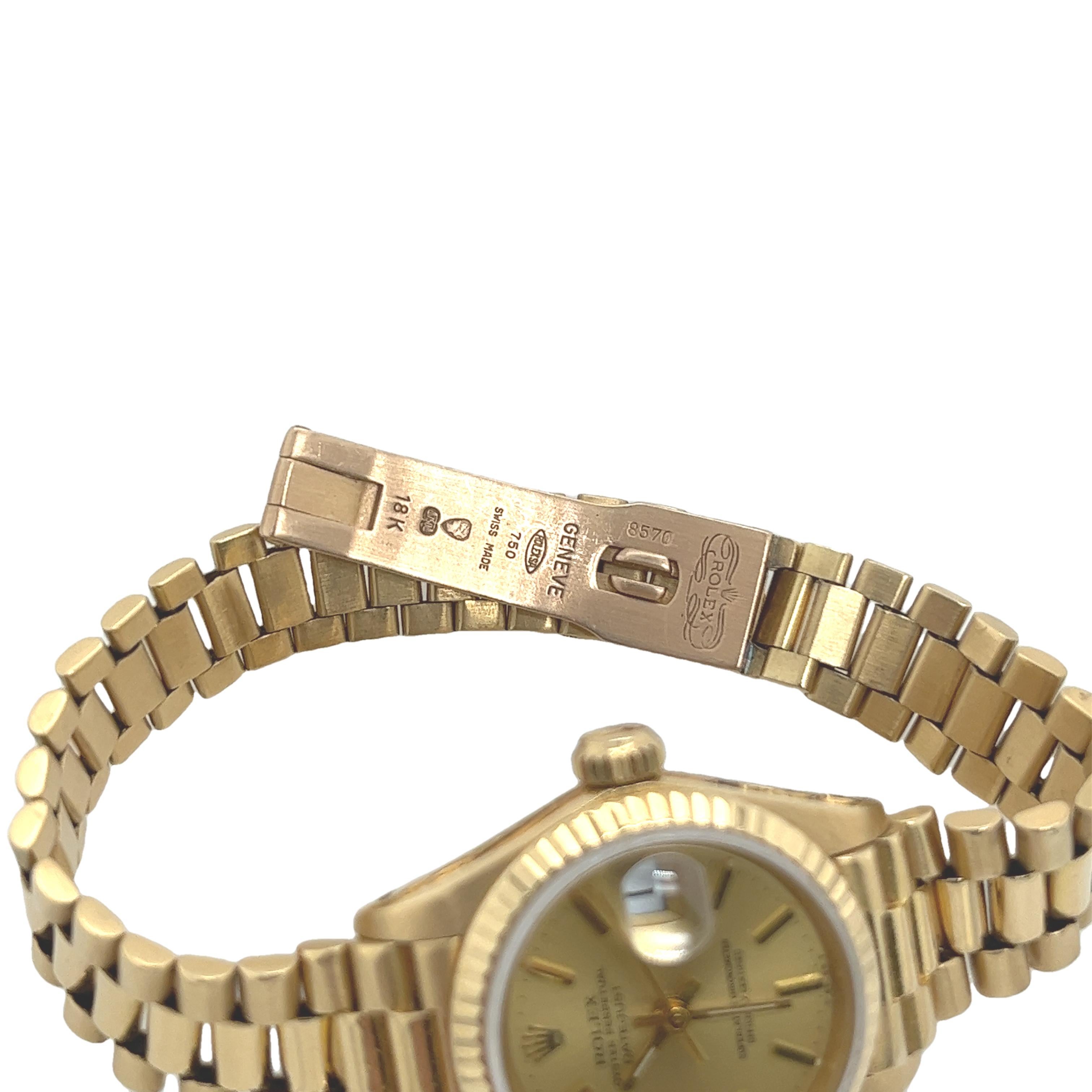 Rolex Ladies Datejust 18ct Yellow Gold Watch 8570 Pour femmes en vente