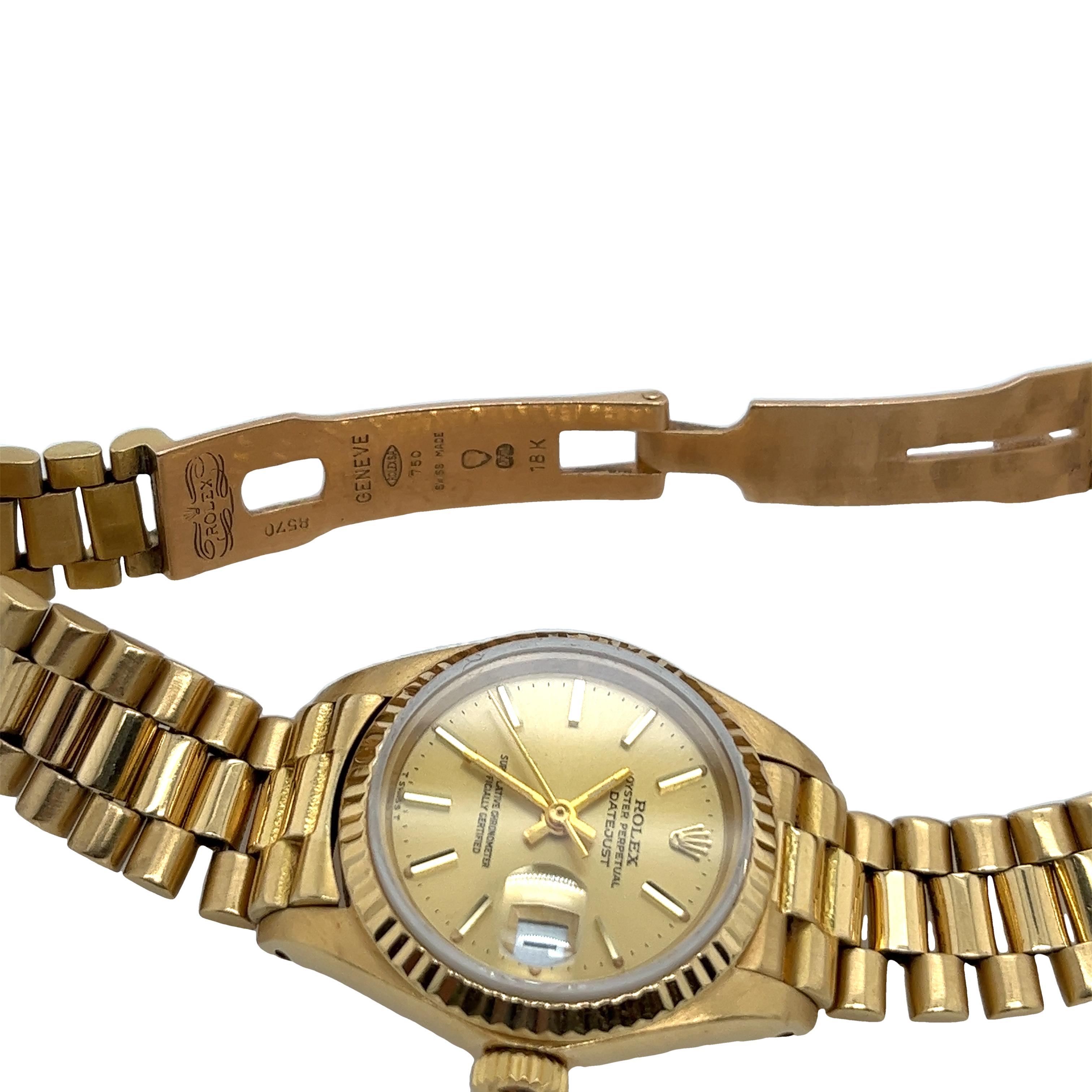 Rolex Ladies Datejust 18ct Yellow Gold Watch 8570 en vente 3