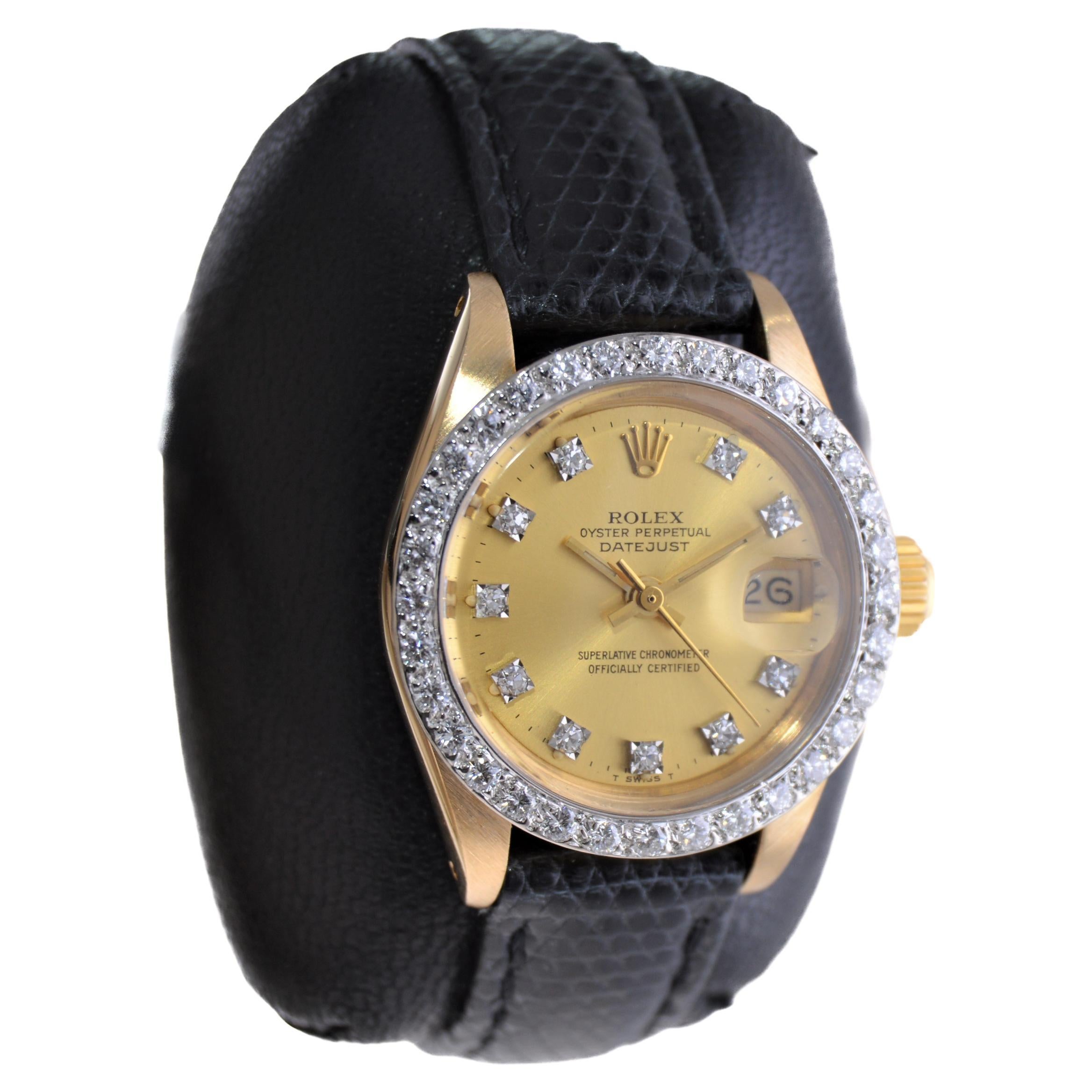 FACTORY / HOUSE: Rolex Watch Company
STYLE / REFERENCE: Datejust / Reference 6900
METAL / MATERIAL: 18Kt. Yellow Gold 
CIRCA / YEAR: 1970's
DIMENSIONS / SIZE: Length 32mm X Diameter 26mm
MOVEMENT / CALIBER: Perpetual Winding / 28 Jewels / Caliber