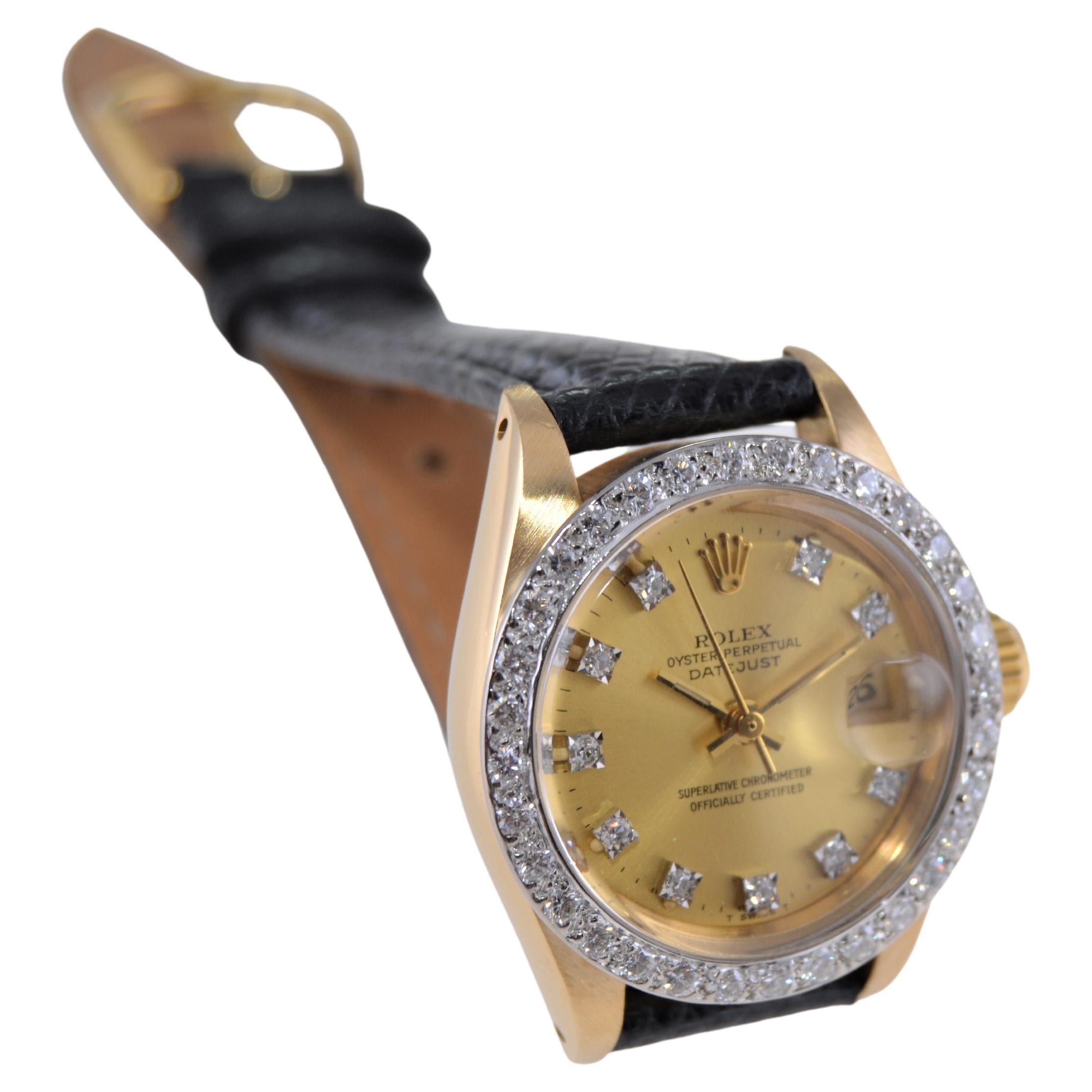 Modern Rolex Ladies Datejust 18 Karat Yellow Gold with Diamond Bezel, 1970s For Sale