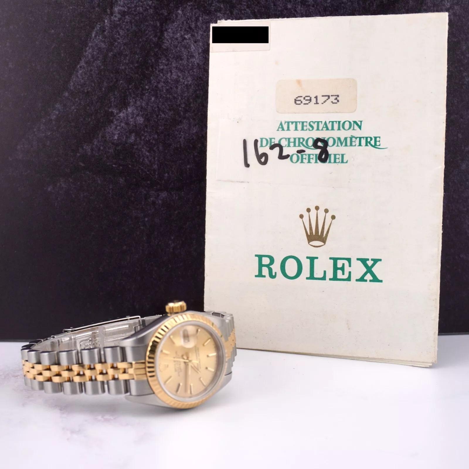 Rolex Montre Datejust 26 mm en or jaune 18 carats et or acier avec cadran, réf. 69173 en vente 5