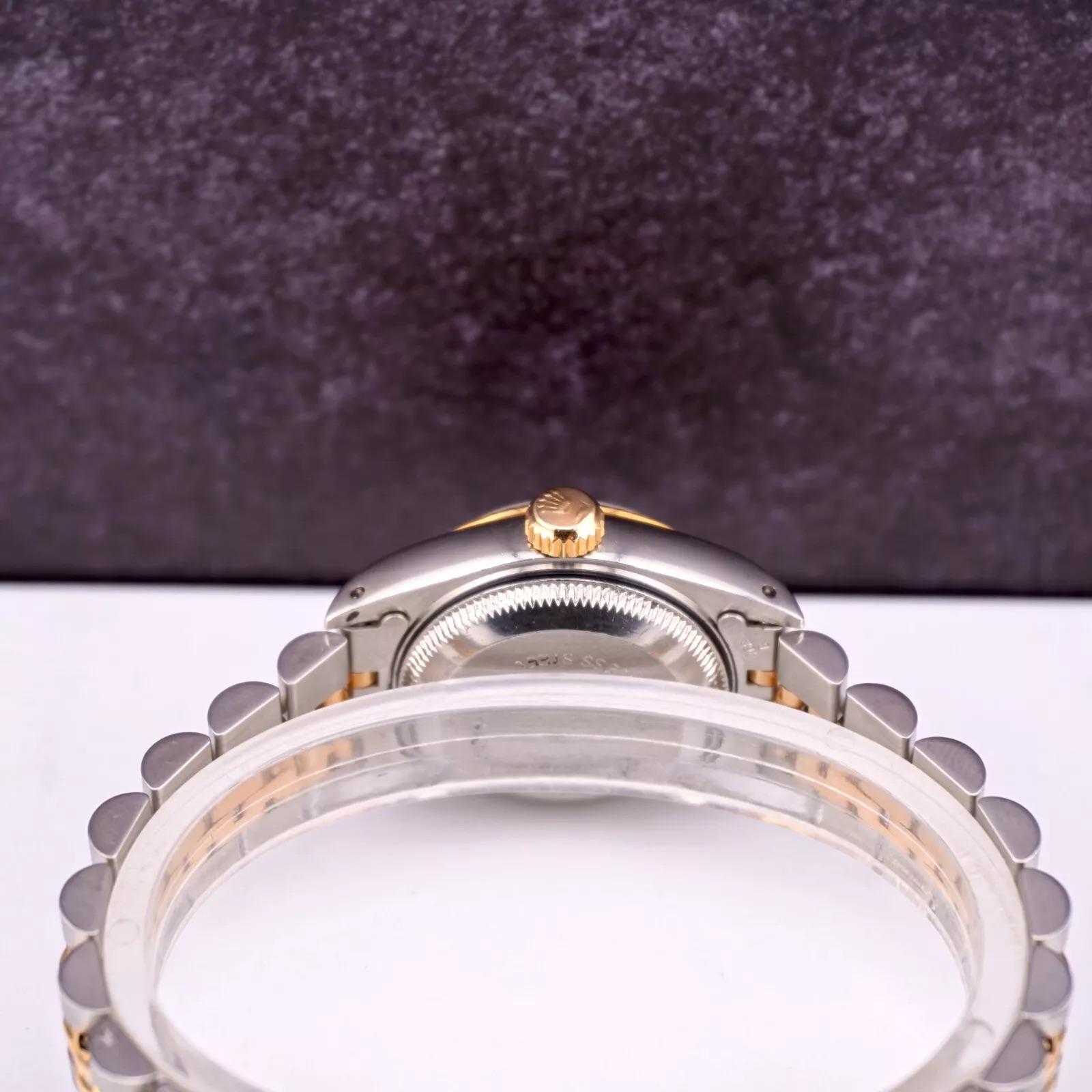 Modern Rolex Ladies Datejust 26mm 18k Yellow Gold & Steel Gold Dial Watch Ref: 69173 For Sale