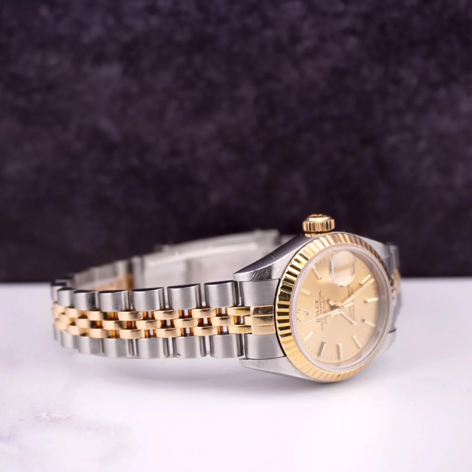 Women's Rolex Ladies Datejust 26mm 18k Yellow Gold & Steel Gold Dial Watch Ref: 69173 For Sale