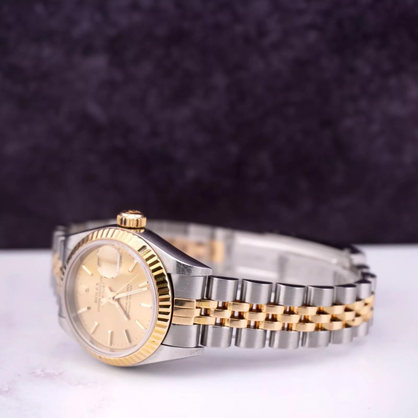 Rolex Ladies Datejust 26mm 18k Yellow Gold & Steel Gold Dial Watch Ref: 69173 For Sale 1