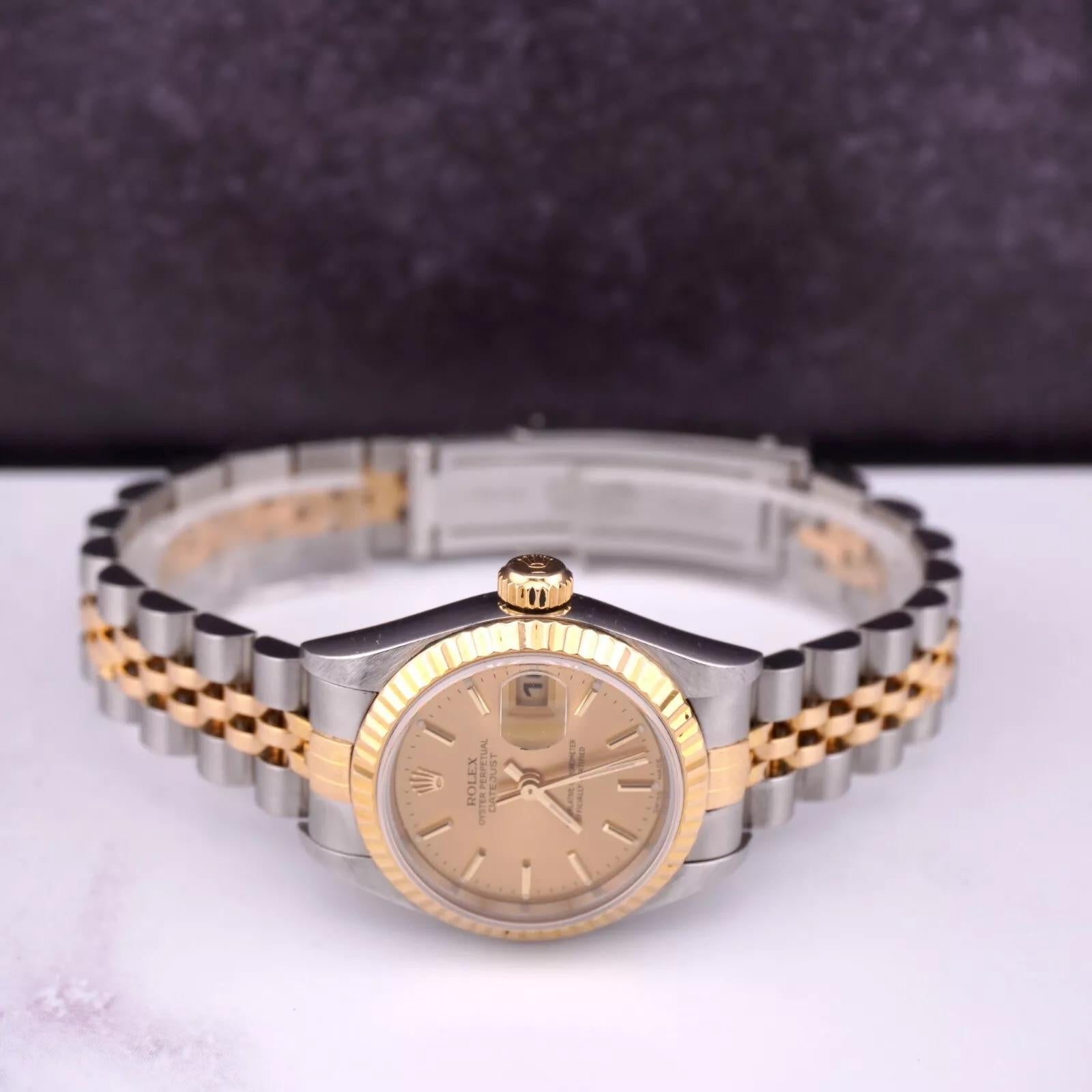 Rolex Damen Datejust 26mm 18k Gelbgold & Stahl Gold Zifferblatt Uhr Ref: 69173 im Angebot 4