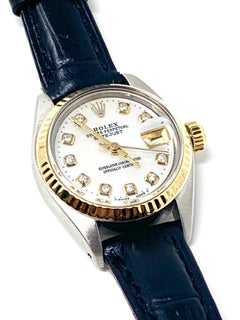 Rolex Ladies Datejust 26mm MOP Diamond two-tone on Black Leather