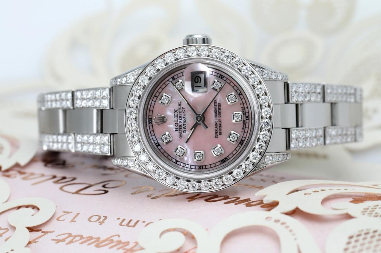 Rolex Montre Datejust Montre Oyster Perpetual avec perles roses et diamants, pour femmes Excellent état - En vente à New York, NY