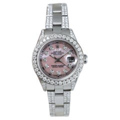 Rolex Ladies Datejust Pink Pearl Track SS Oyster Perpetual Diamond Watch