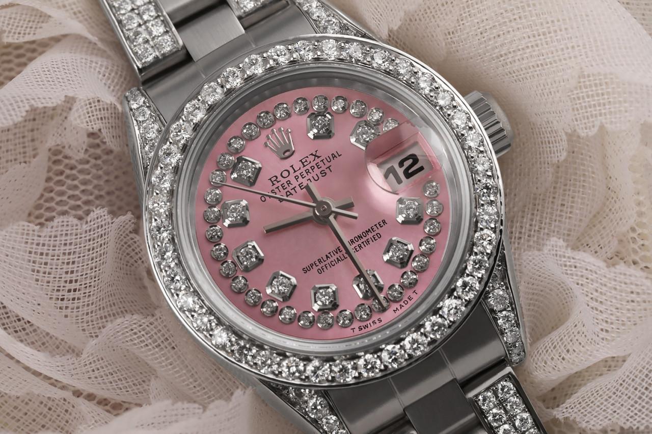 Rolex Montre Datejust avec cordon rose et diamants perpétuels en forme d'huître, 26 mm Excellent état - En vente à New York, NY