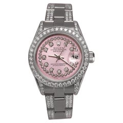 Retro Rolex Ladies Datejust Pink String S/S Oyster Perpetual Diamonds Watch