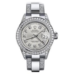 Rolex Ladies Datejust 26mm Silver String S/S Oyster Perpetual Diamond Watch