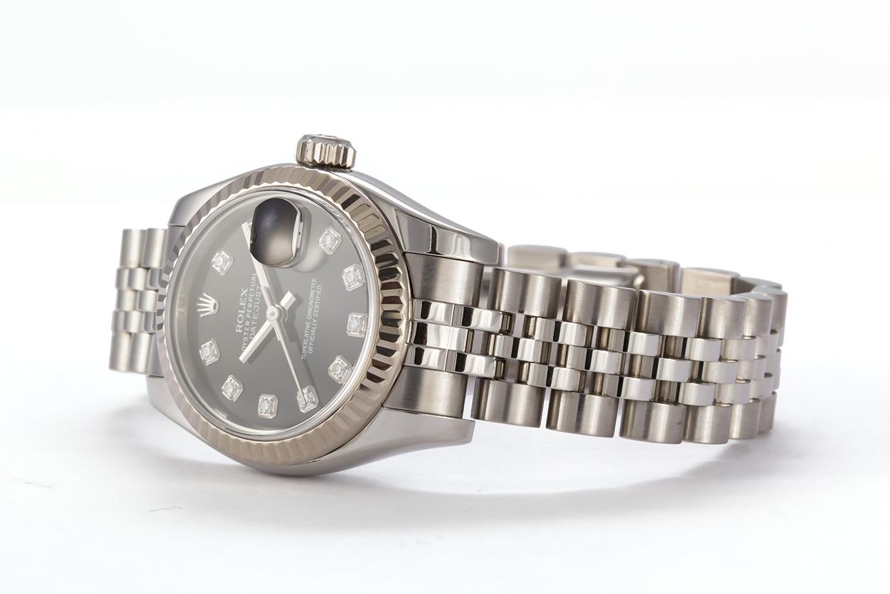 Contemporary Rolex Ladies Datejust Stainless Steel 179174 Diamond Dial Box and Papers