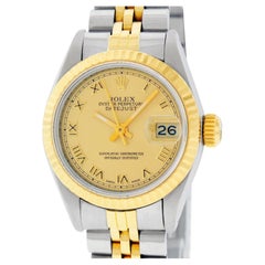 Rolex Ladies Datejust Steel and 18K Gold Champagne Roman Watch 69173