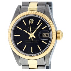 Rolex Ladies Datejust Steel and Yellow Gold Black Tapestry Index Watch