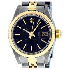 Rolex Ladies Datejust Steel and Yellow Gold Black Tapestry Watch Jubilee