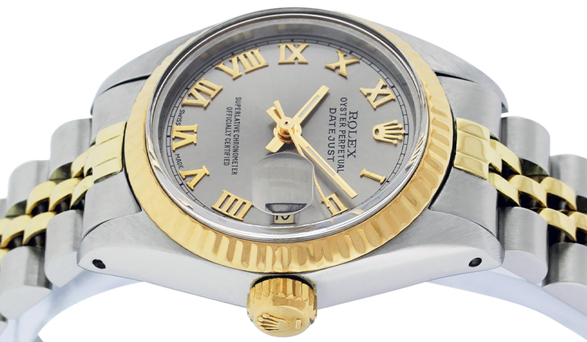 Rolex Ladies Datejust Steel and Yellow Gold Gray Roman Watch Jubilee Band For Sale 3