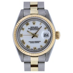 Rolex Ladies Datejust Steel and Yellow Gold White Roman Watch Oyster Band