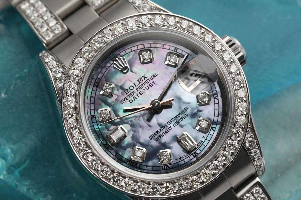 Rolex Damen Datejust 26mm Tahiti-Perlen- Baguette-Perlenuhr mit Ewiger Diamant im Angebot 1
