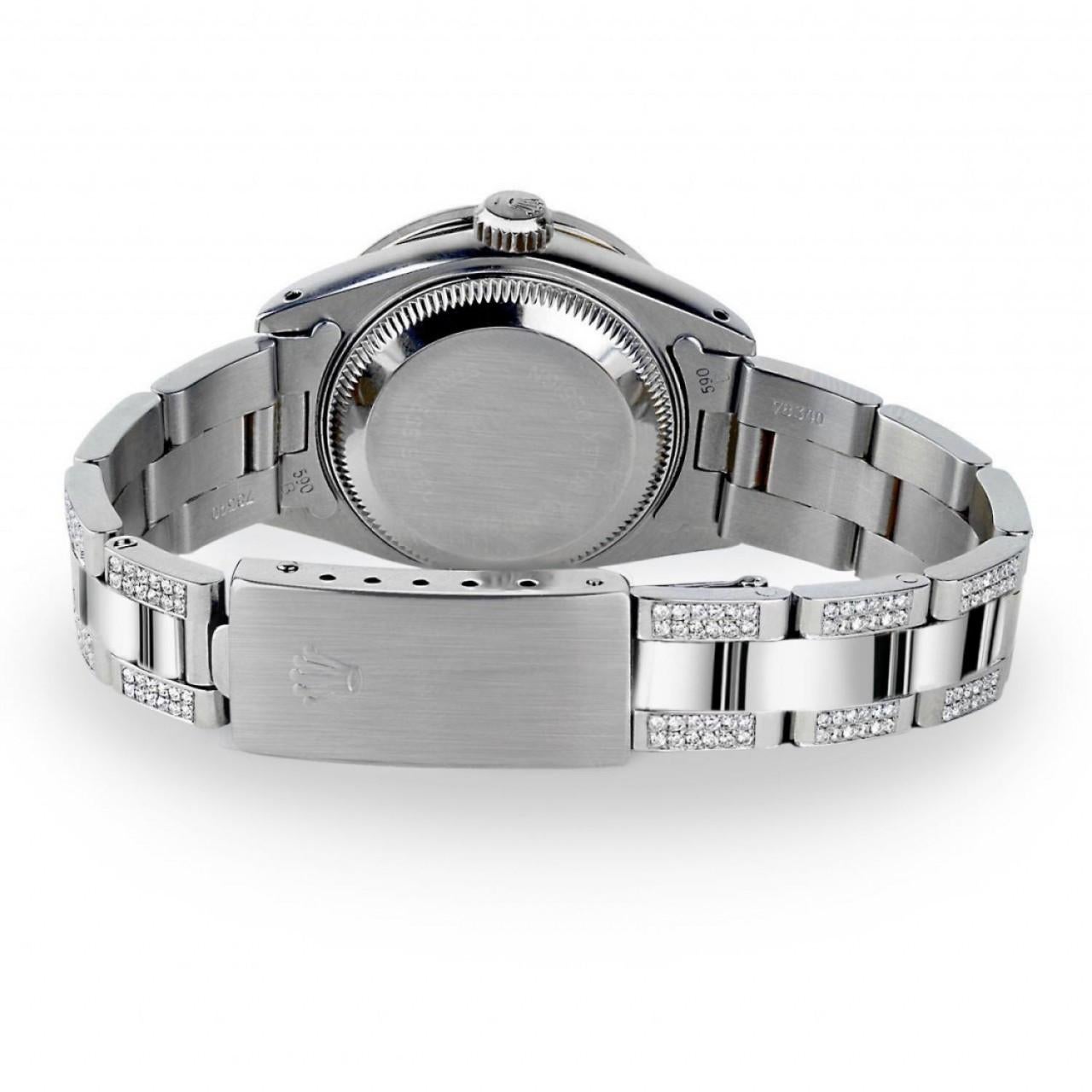 Baguette Cut Rolex Ladies Datejust 26mm Tahitian Pearl Baguette Perpetual Diamond Watch For Sale