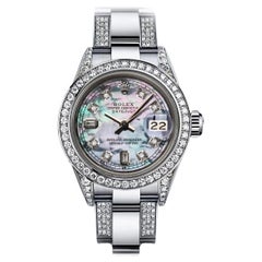 Rolex Ladies Datejust 26mm Tahitian Pearl Baguette Perpetual Diamond Watch