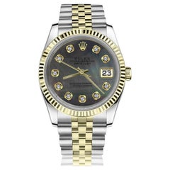 Rolex Ladies Datejust Vintage Two Tone Black MOP Dial with Diamond Watch