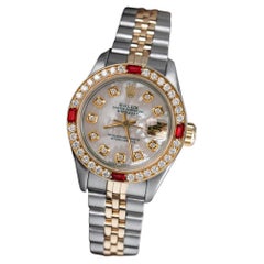 Rolex Ladies Datejust White Mother of Pearl Dial with Ruby & Diamond Watch