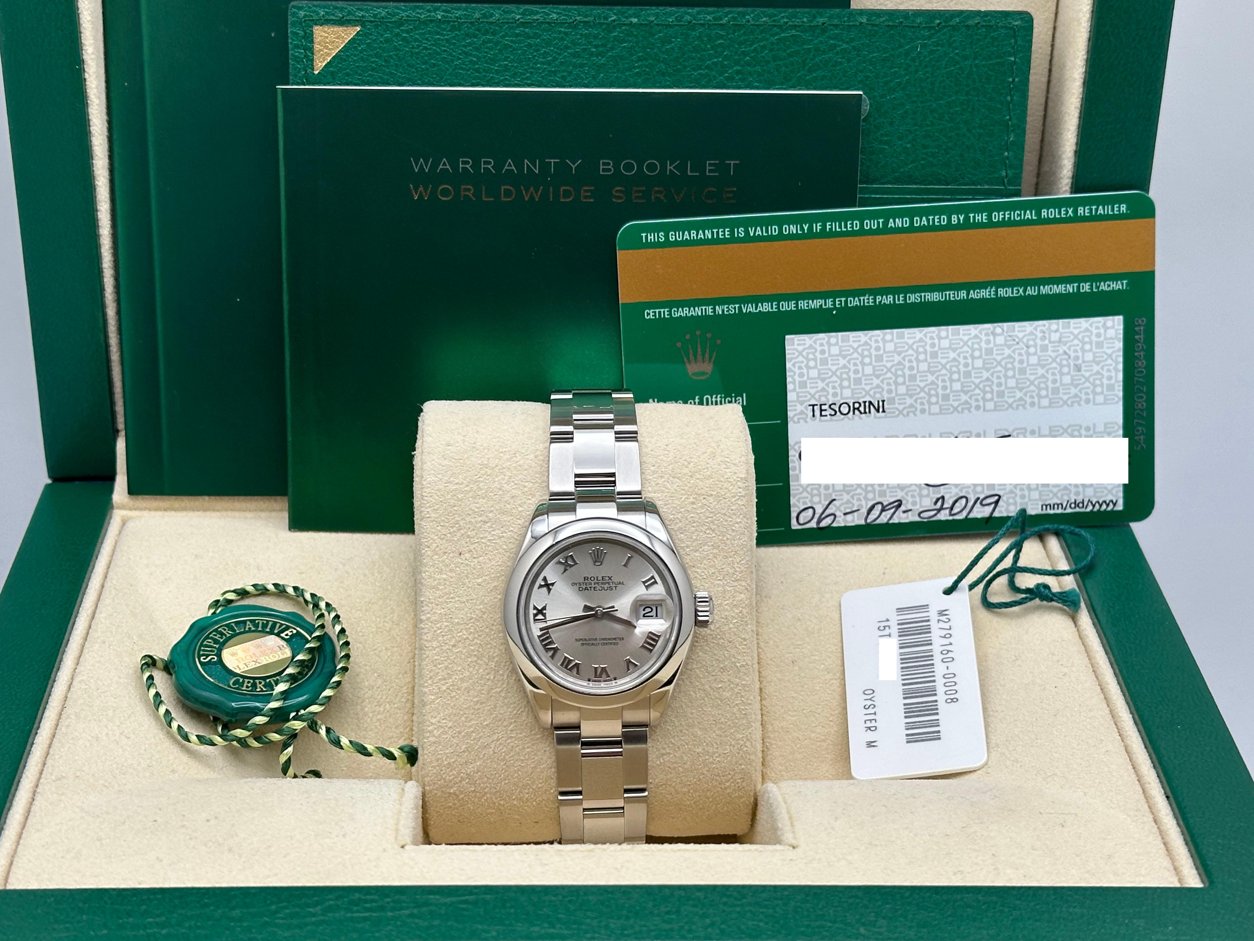 Rolex Ladies Datejust 279160 Silver Roman Dial Stainless Steel Box Paper For Sale 6