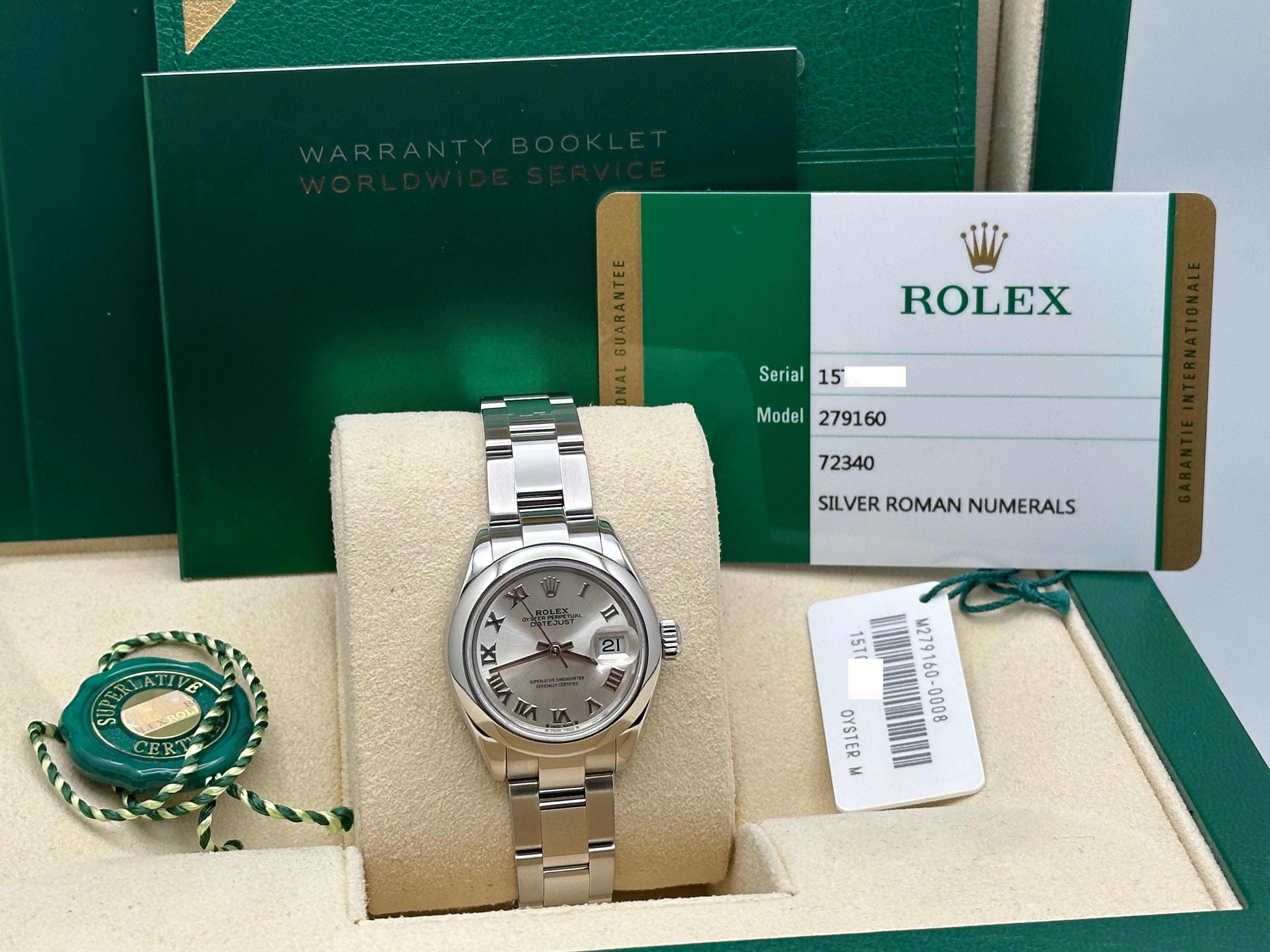 Rolex Ladies Datejust 279160 Silver Roman Dial Stainless Steel Box Paper For Sale 7