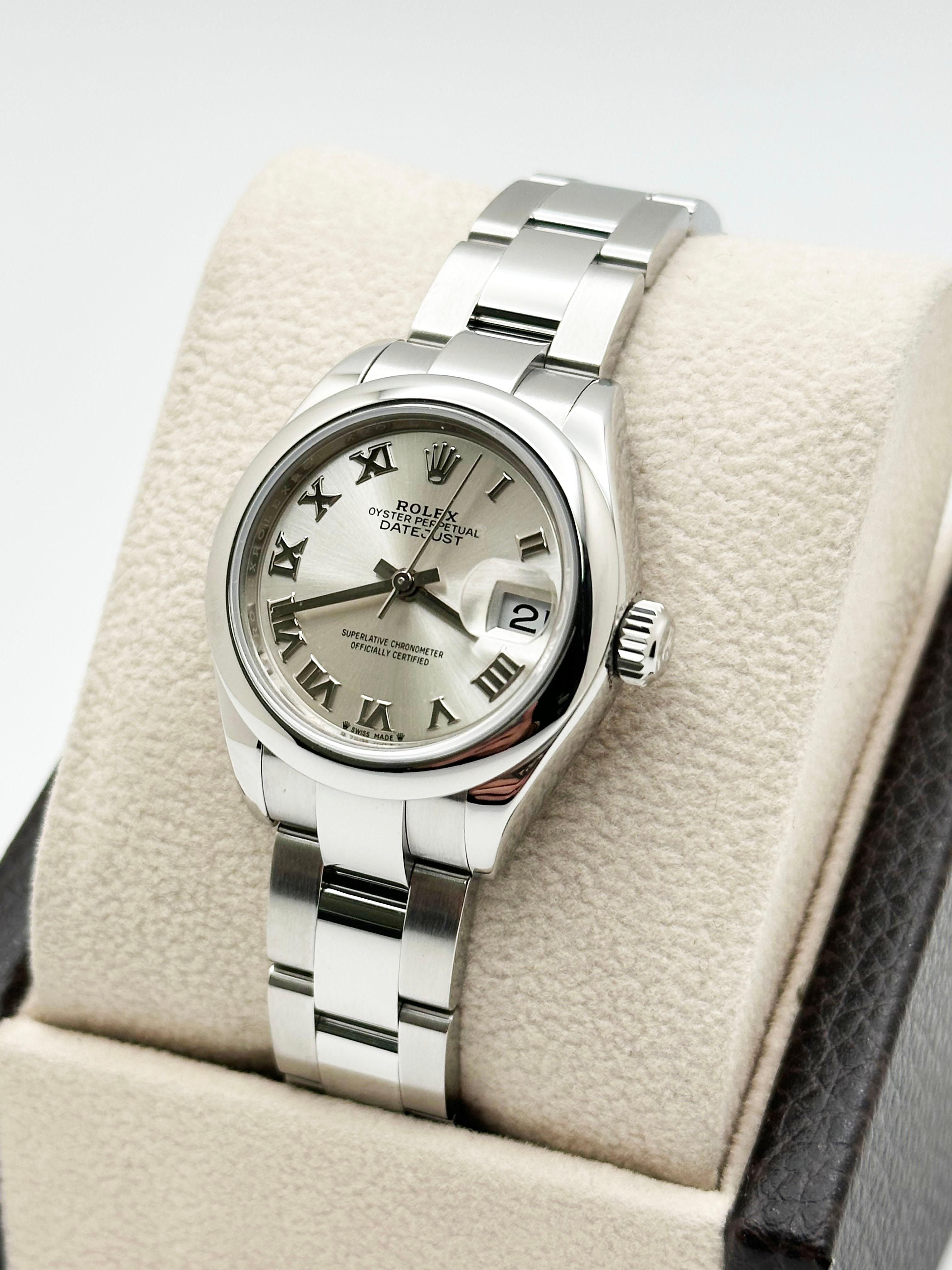 Women's Rolex Ladies Datejust 279160 Silver Roman Dial Stainless Steel Box Paper For Sale