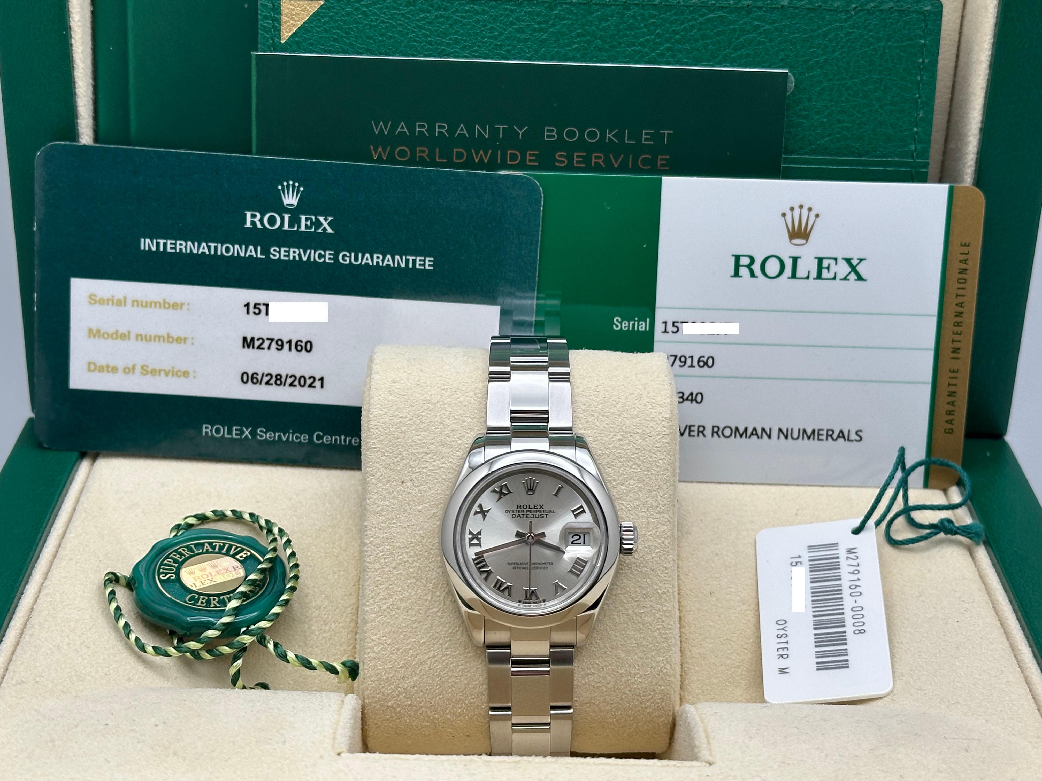 Rolex Ladies Datejust 279160 Silver Roman Dial Stainless Steel Box Paper For Sale 5