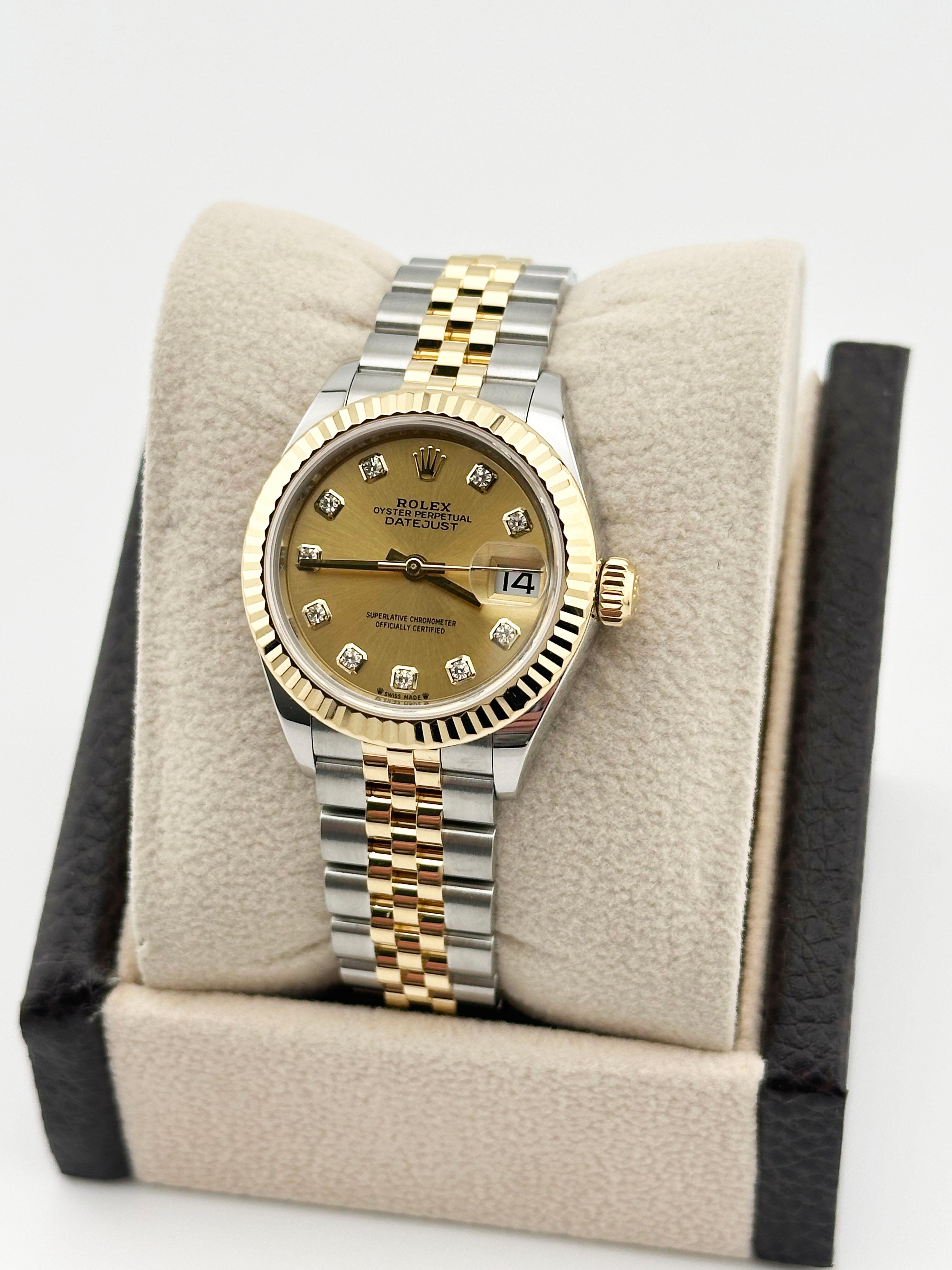 Rolex Ladies Datejust 279173 Diamond Dial 18K Yellow Gold Steel Box Paper 28mm For Sale 1