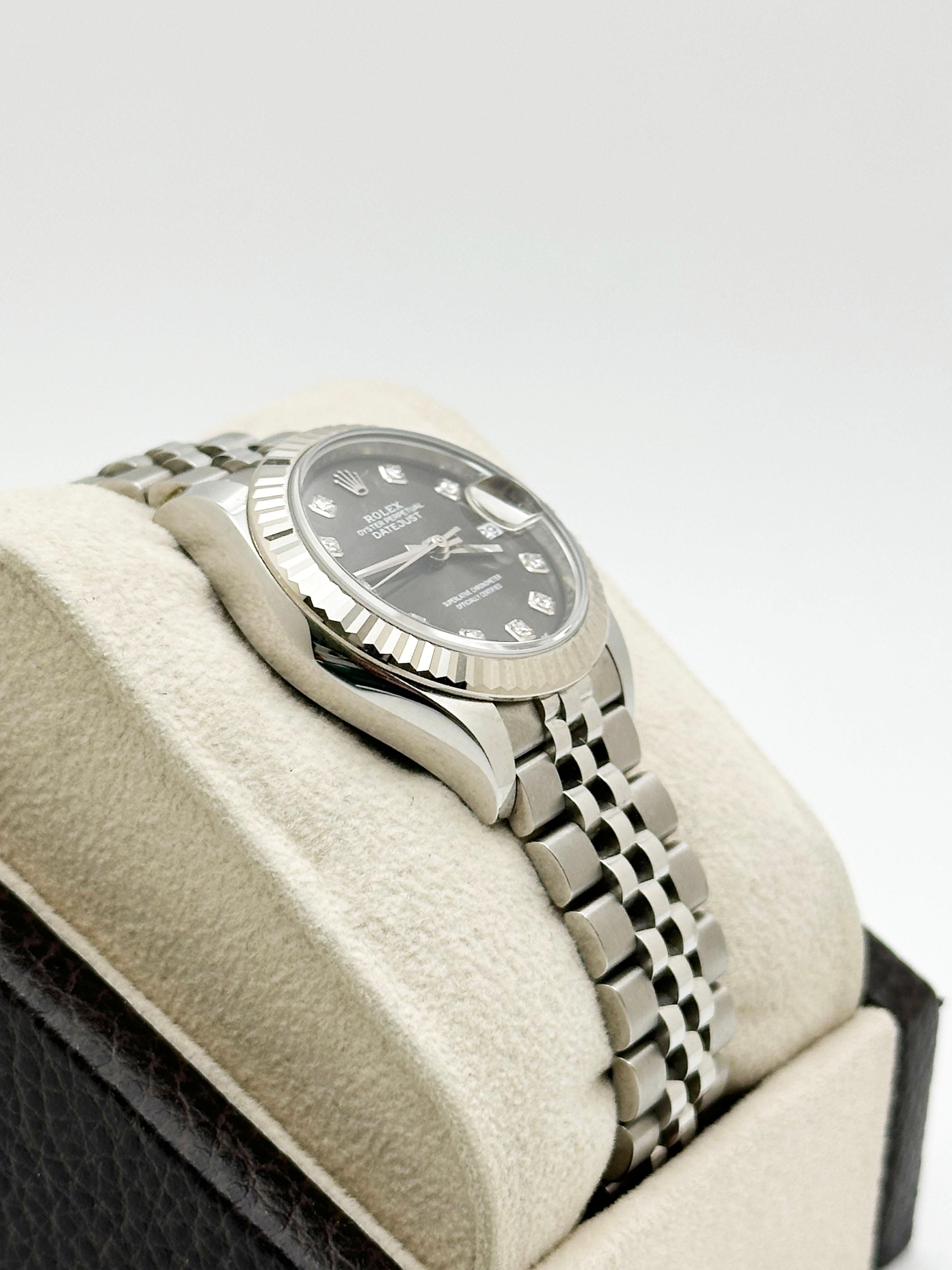 Rolex Damen Datejust 279174 28mm dunkelgrau Diamant Zifferblatt Stahl 18K Weißgold im Angebot 7
