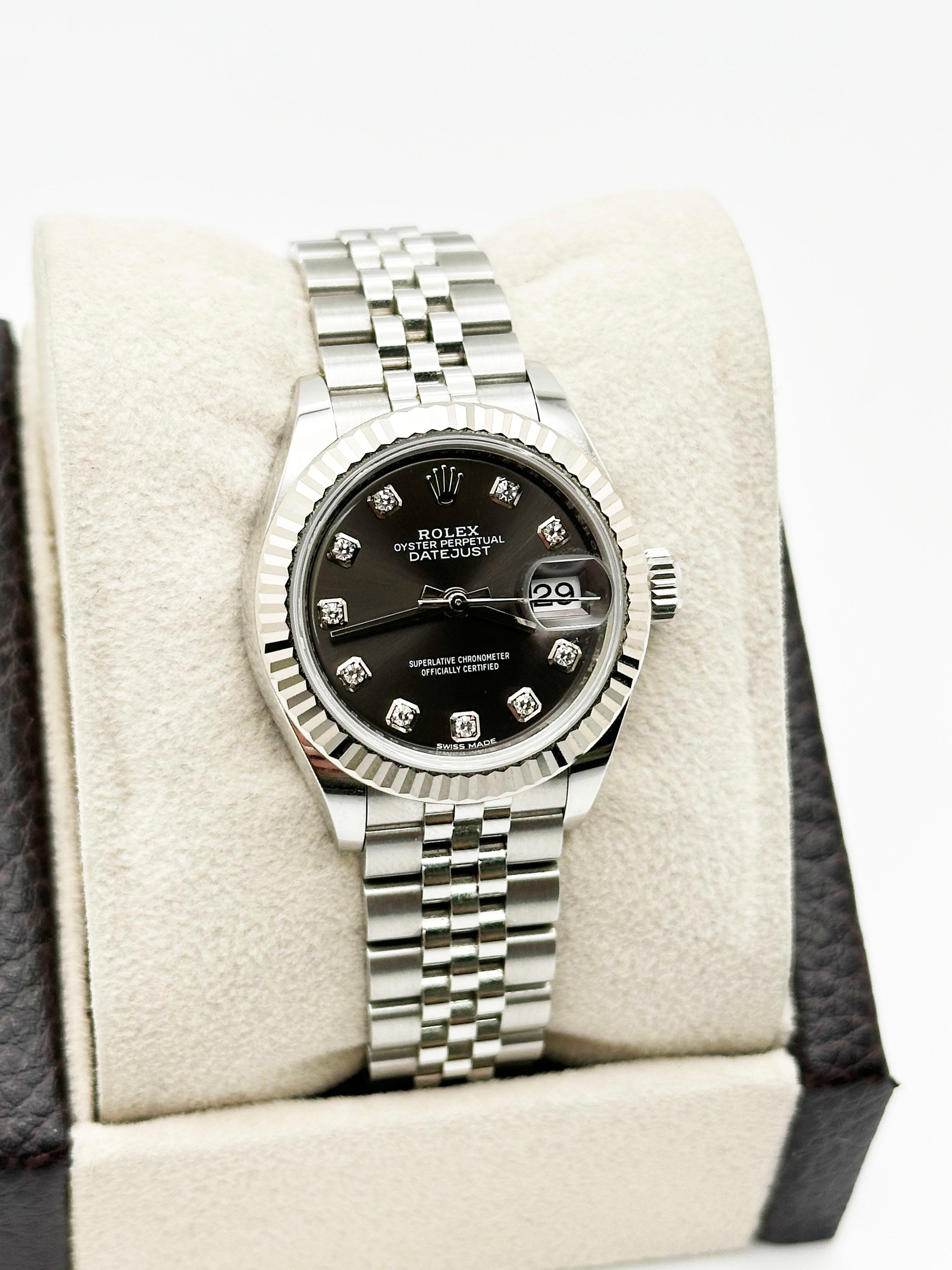 Rolex Damen Datejust 279174 28mm dunkelgrau Diamant Zifferblatt Stahl 18K Weißgold im Zustand „Hervorragend“ im Angebot in San Diego, CA