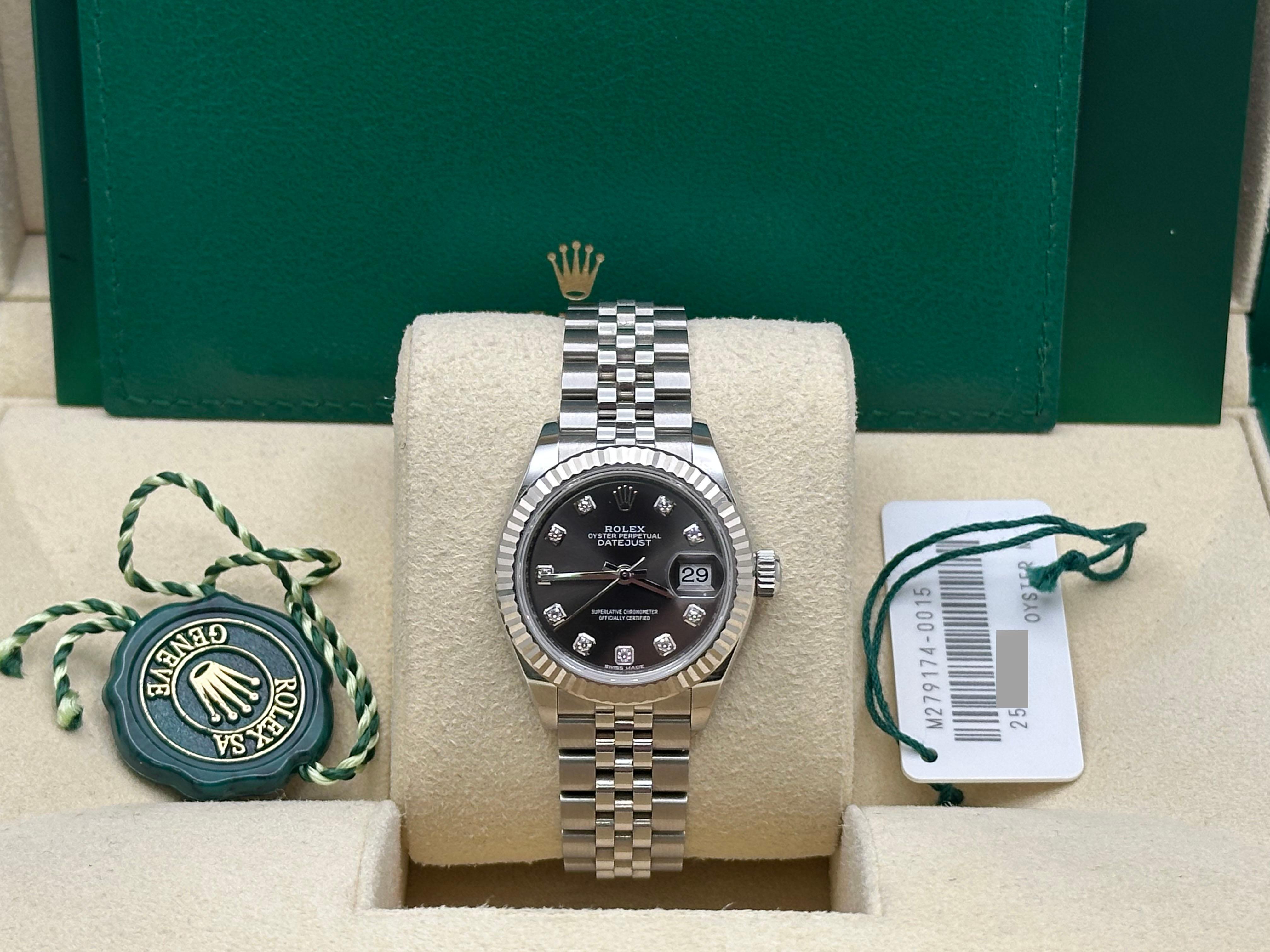 Rolex Damen Datejust 279174 28mm dunkelgrau Diamant Zifferblatt Stahl 18K Weißgold im Angebot 3