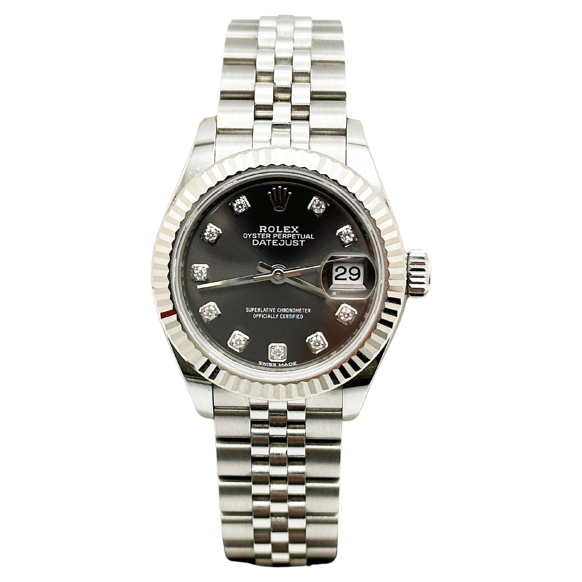 Rolex Damen Datejust 279174 28mm dunkelgrau Diamant Zifferblatt Stahl 18K Weißgold im Angebot