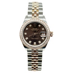 Used Rolex Ladies Datejust 279381 Chocolate Diamond 18K Rose Steel Box Paper 28mm