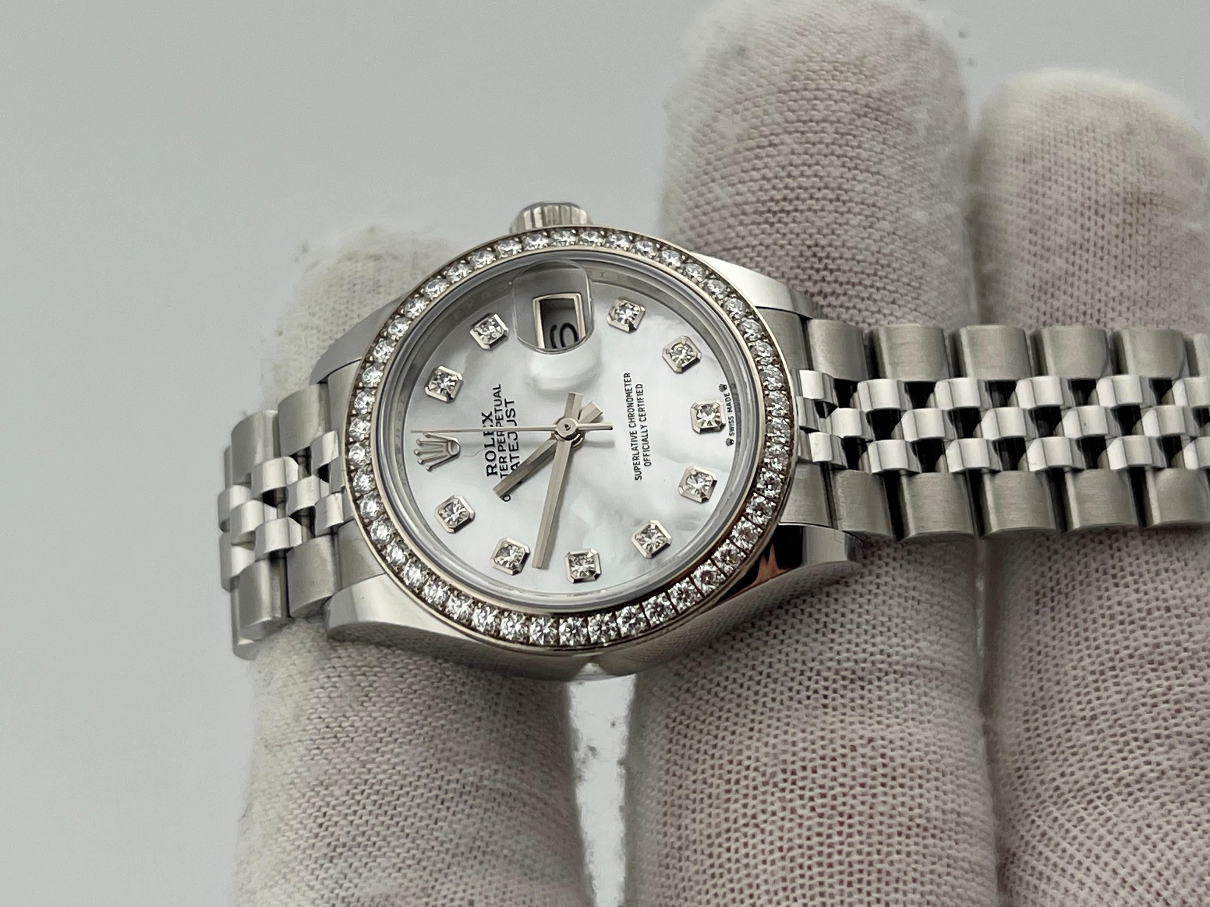 Women's Rolex Ladies Datejust 279384RBR 28mm MOP Diamond Dial & Bezel Steel Box Paper