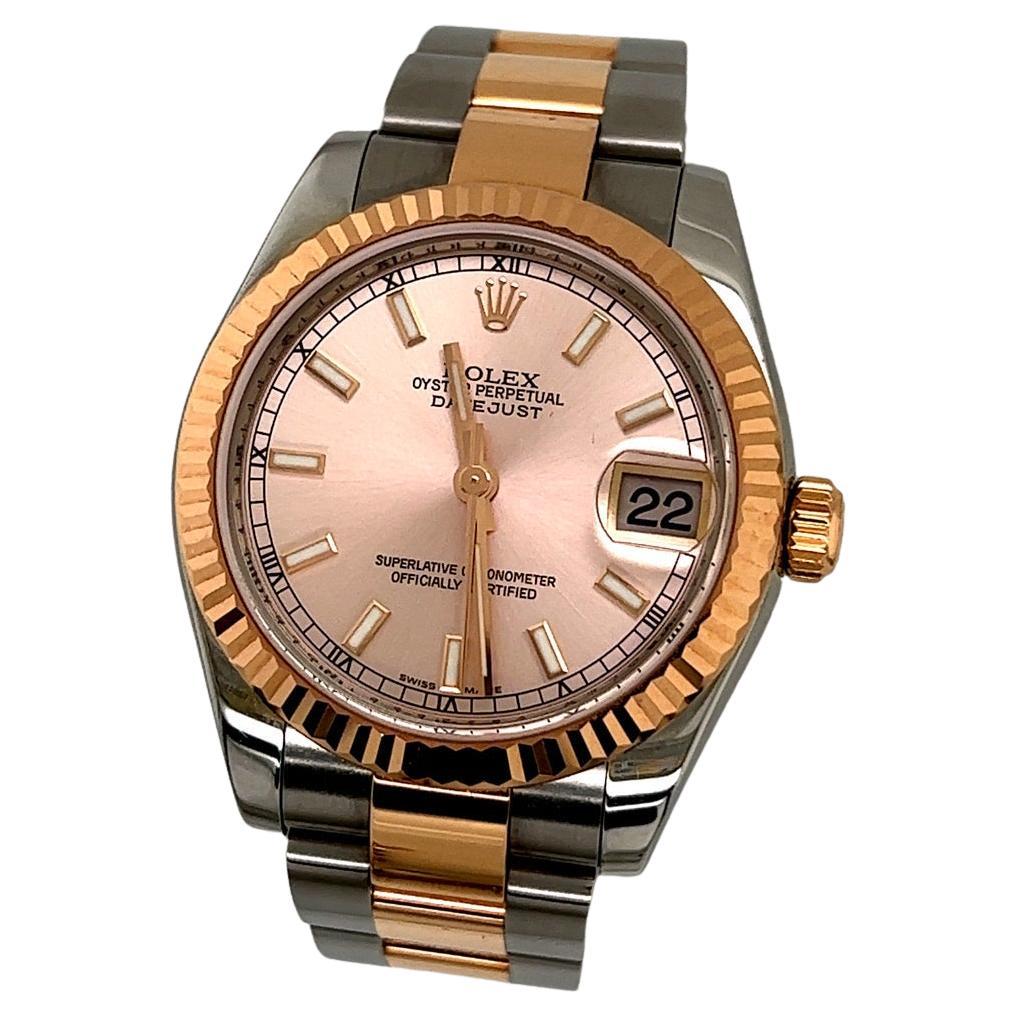 Rolex Datejust 31 18K Rose Gold Steel White Roman Dial Ladies Watch ...