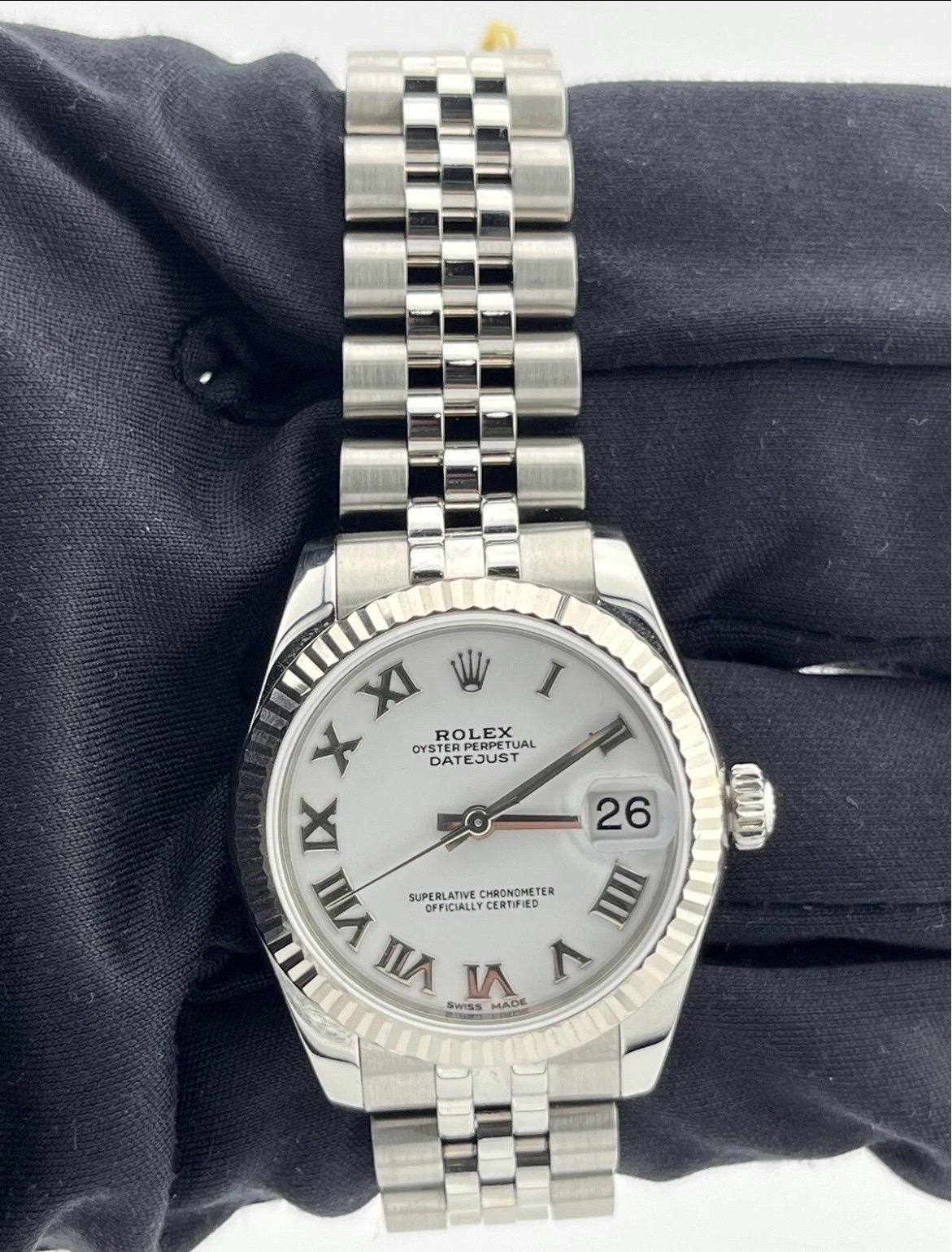 Rolex Donna DateJust 31mm Bracciale Giubileo in acciaio inossidabile Quadrante bianco 178274 in vendita 7