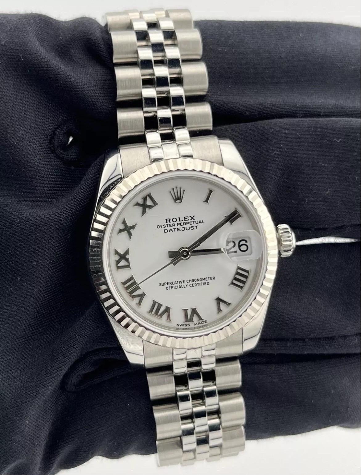 Rolex Donna DateJust 31mm Bracciale Giubileo in acciaio inossidabile Quadrante bianco 178274 in vendita 4