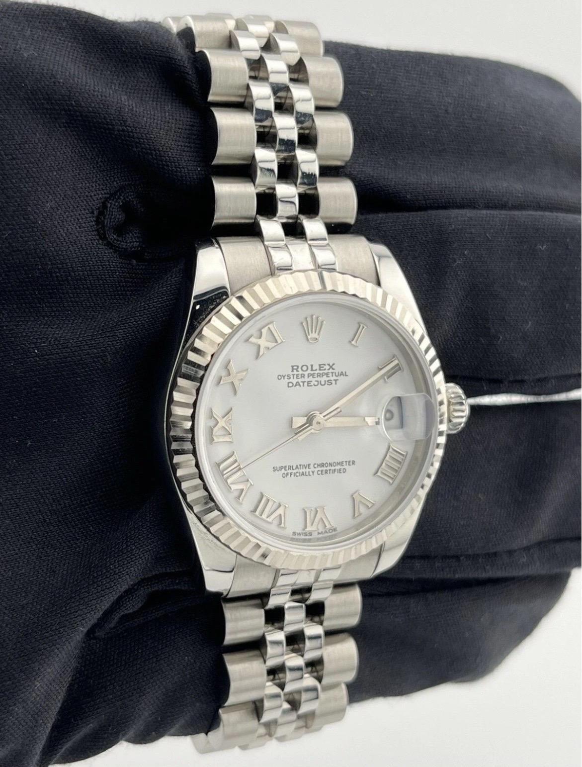 Rolex Donna DateJust 31mm Bracciale Giubileo in acciaio inossidabile Quadrante bianco 178274 in vendita 5