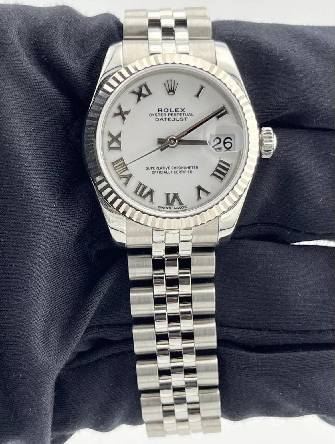 Rolex Donna DateJust 31mm Bracciale Giubileo in acciaio inossidabile Quadrante bianco 178274 in vendita 6