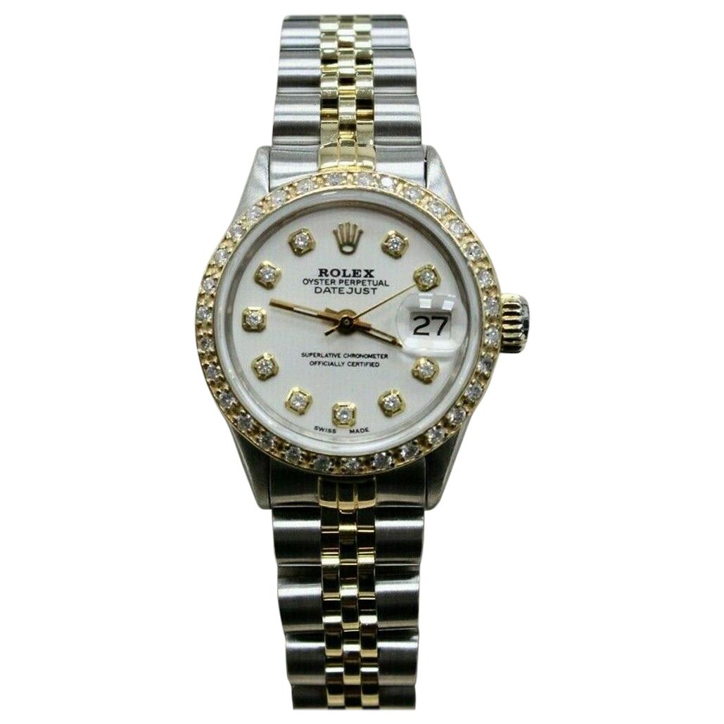 Rolex Ladies Datejust 6516 Diamond Dial Diamond Bezel 14 Karat Gold and Steel