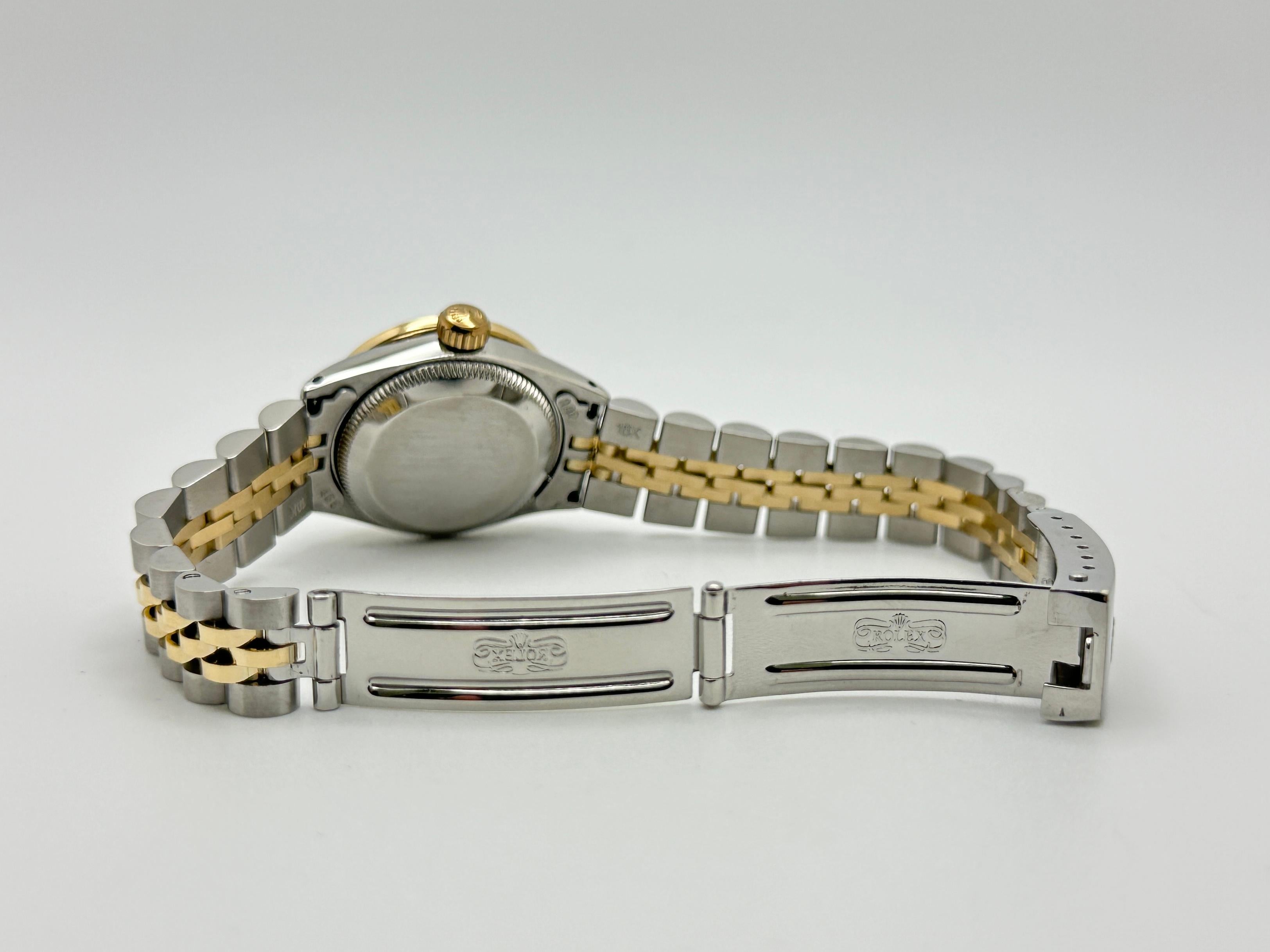 Rolex Ladies Datejust 6519 Schwarz Diamant Zifferblatt Diamant Lünette 18k Gold Stahl Damen im Angebot