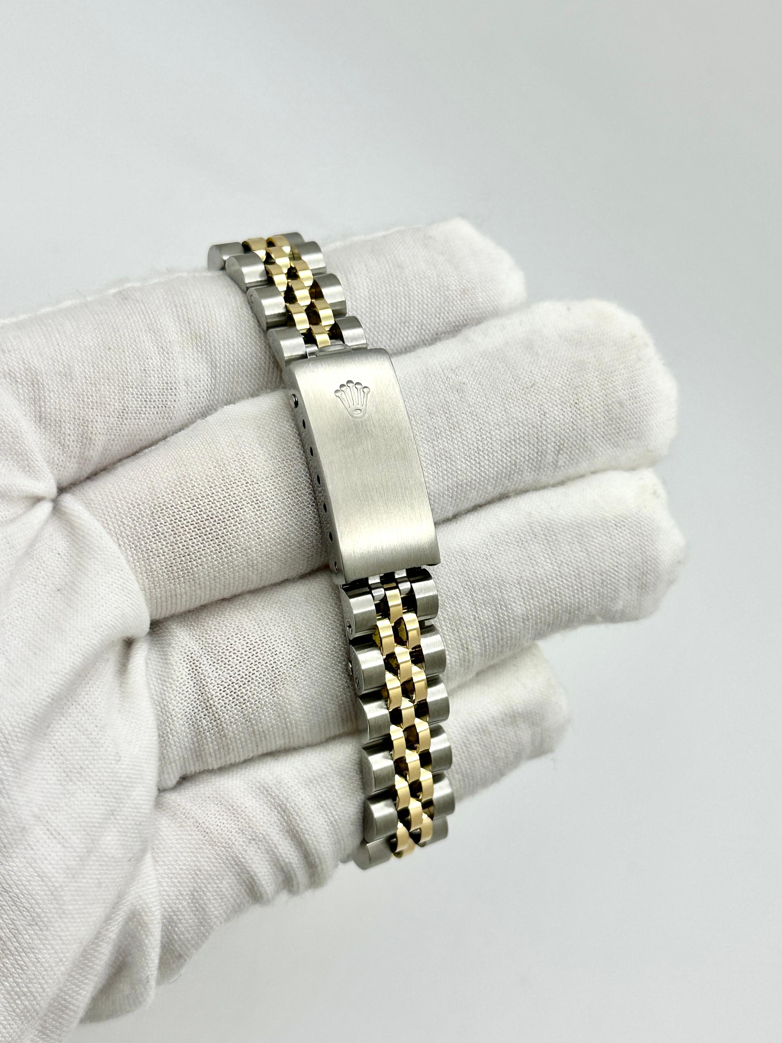 Rolex Ladies Datejust 6519 Schwarz Diamant Zifferblatt Diamant Lünette 18k Gold Stahl im Angebot 1