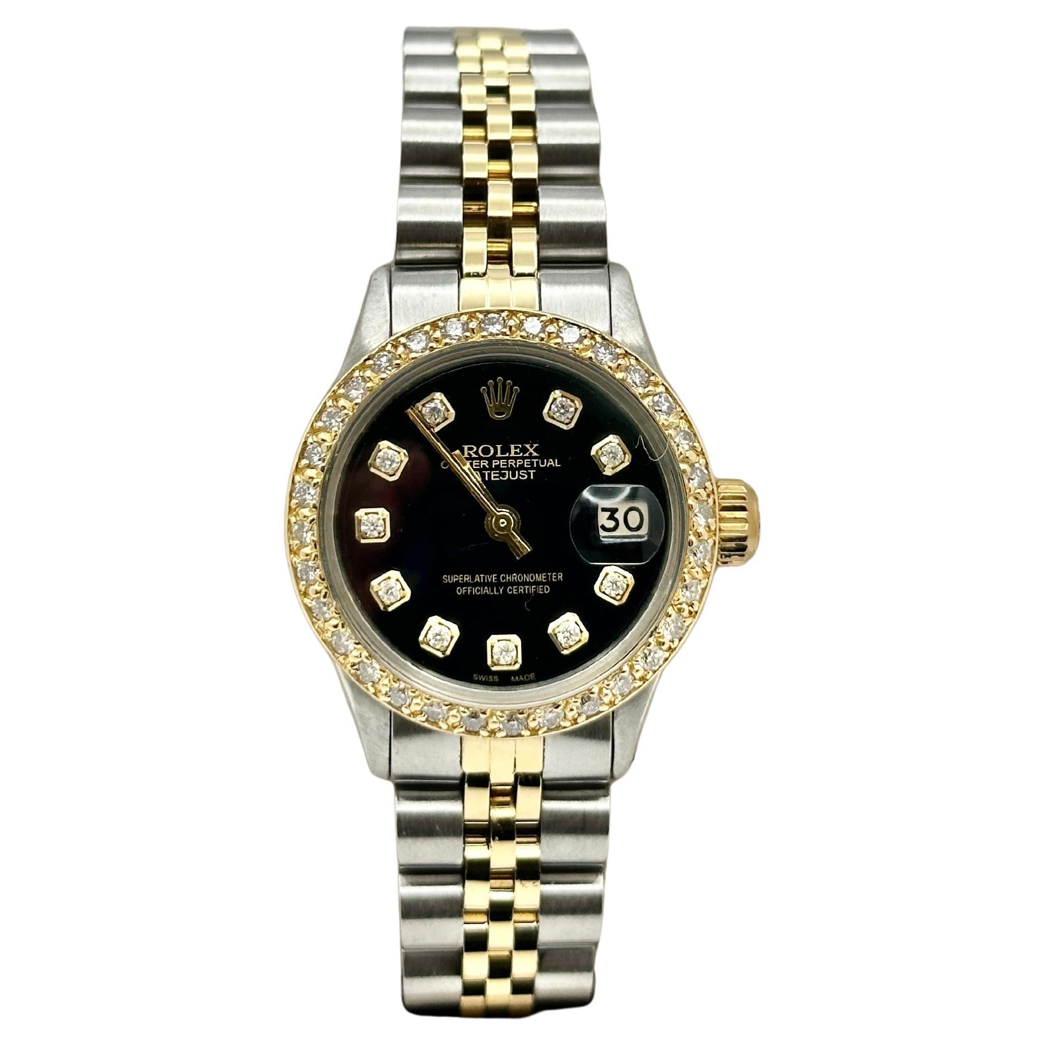 Rolex Datejust 6519 Donna Quadrante nero con diamanti Lunetta con diamanti Oro 18k Steele