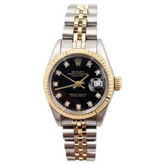Rolex Ladies Datejust 69160 Black Jubilee Diamond Dial 18K Yellow Gold Stainless